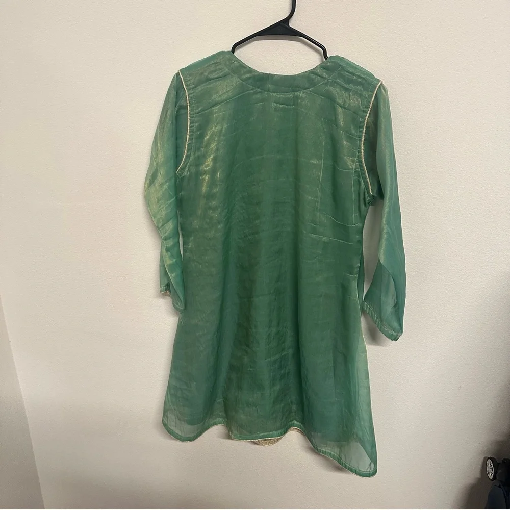 Two piece formal salwar kameez in a soft sea-green shade with intricate gold - Picture 8 of 9